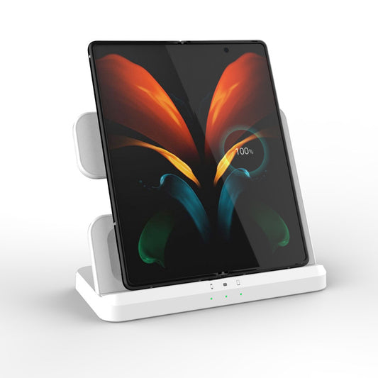 White 3-in-1 wireless charger with phone