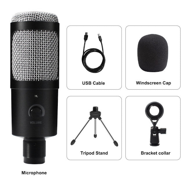 USB Microphone with Boom Arm, Pop Filter, Windscreen, Shock Mount, Table Clamp, Stand