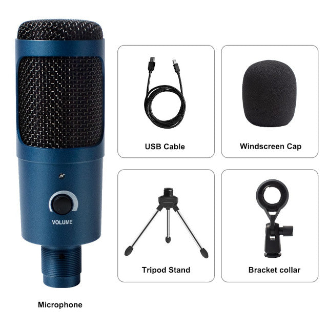 USB Microphone with Boom Arm, Pop Filter, Windscreen, Shock Mount, Table Clamp, Stand