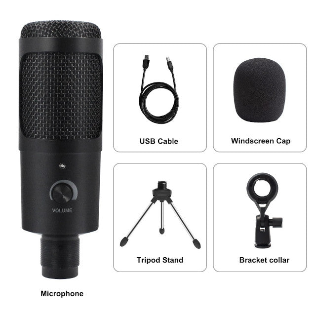 USB Microphone with Boom Arm, Pop Filter, Windscreen, Shock Mount, Table Clamp, Stand