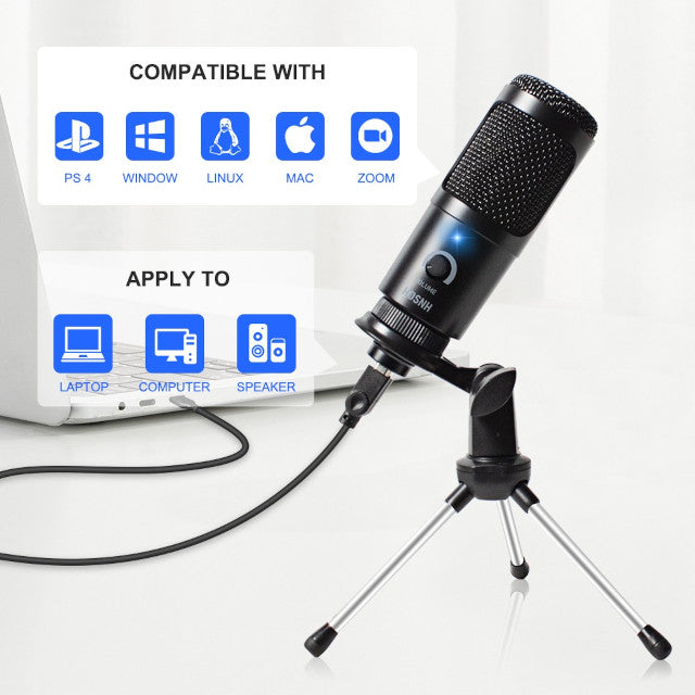 USB Microphone with Boom Arm, Pop Filter, Windscreen, Shock Mount, Table Clamp, Stand