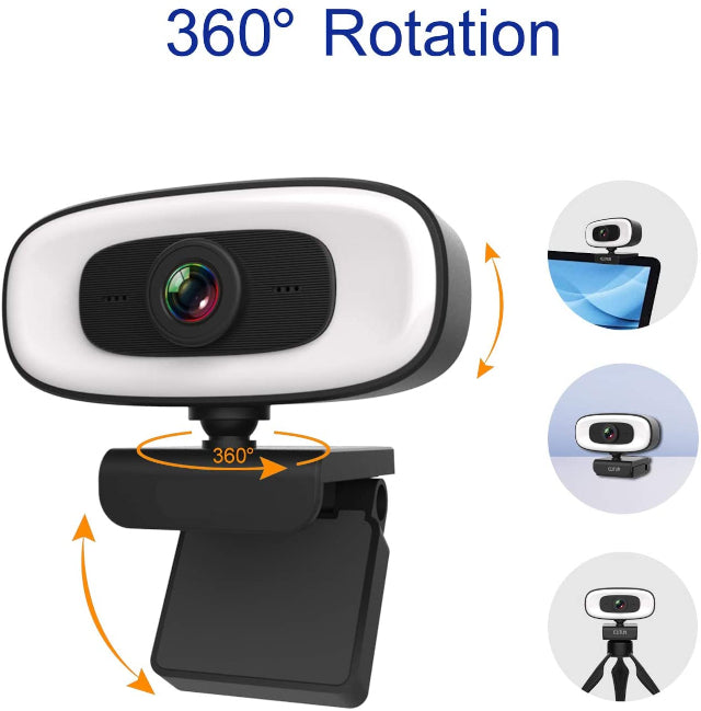 4K Webcam Portable With Microphone and Light