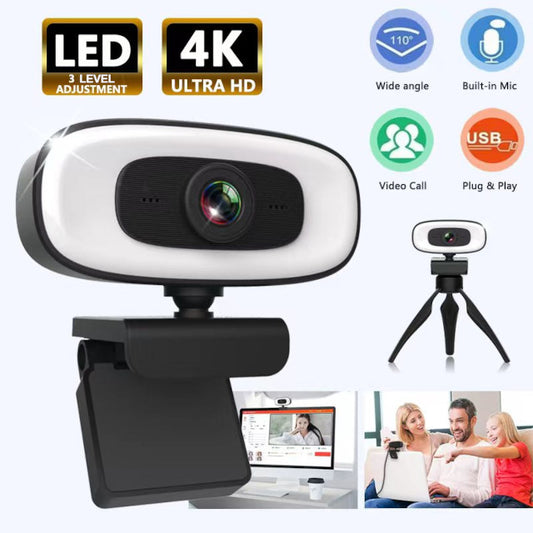 4K Webcam Portable With Microphone and Light