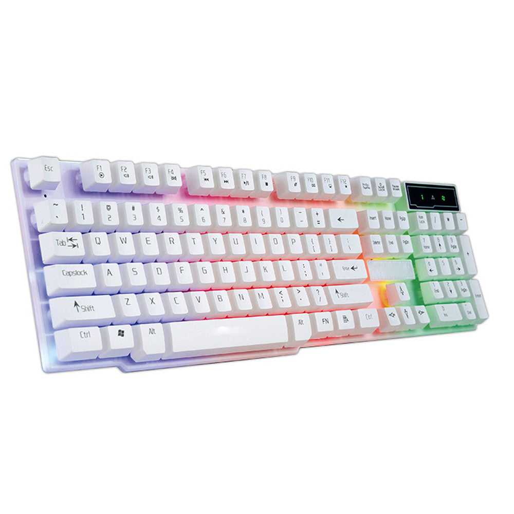 White full-size backlit office keyboard with soft LED glow