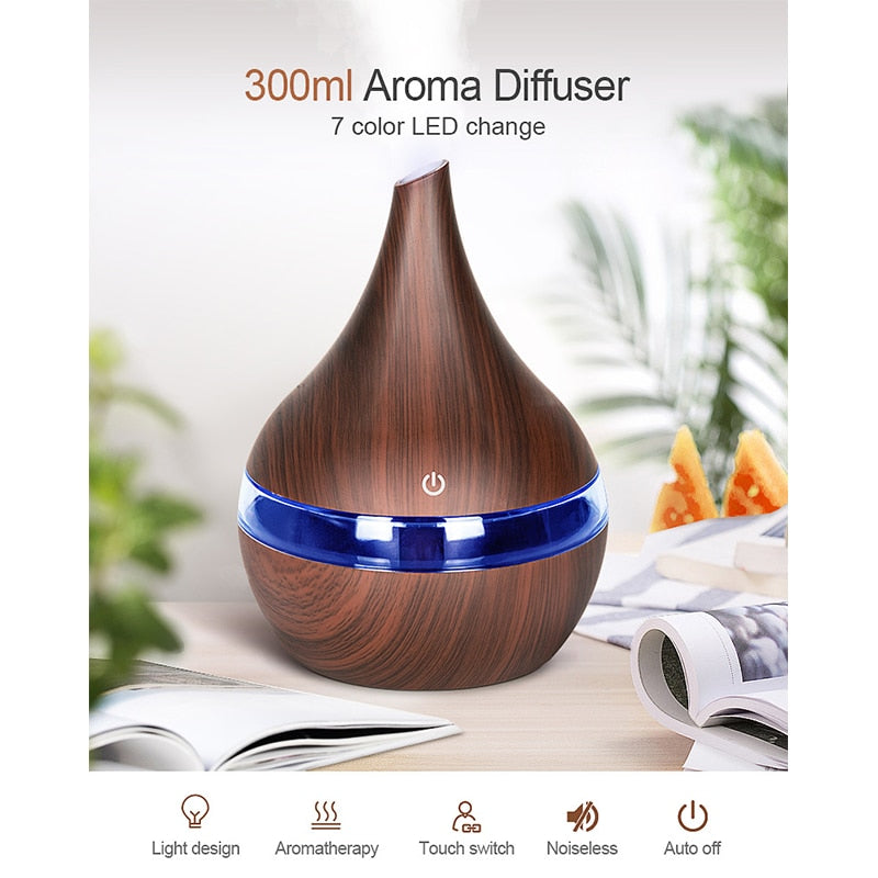 300ml dark wood desk diffuser with quiet cool mist for home office