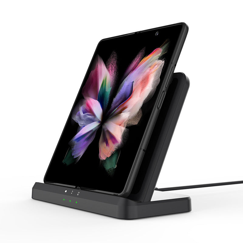Black 3-in-1 wireless charger with phone