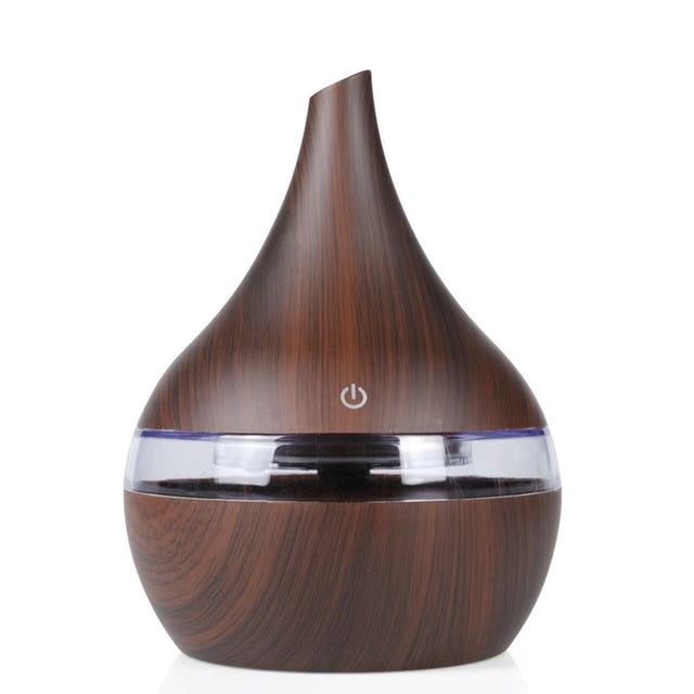 Dark wood 300ml desk diffuser with touch power and LED band