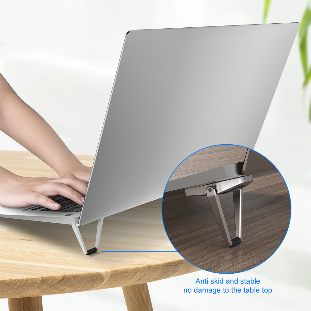 Non-slip silicone feet on metal laptop stand