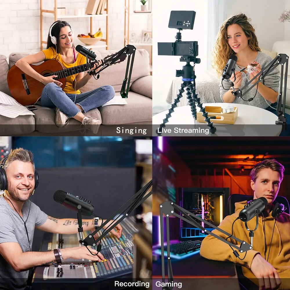 USB condenser mic kit with scissor boom arm