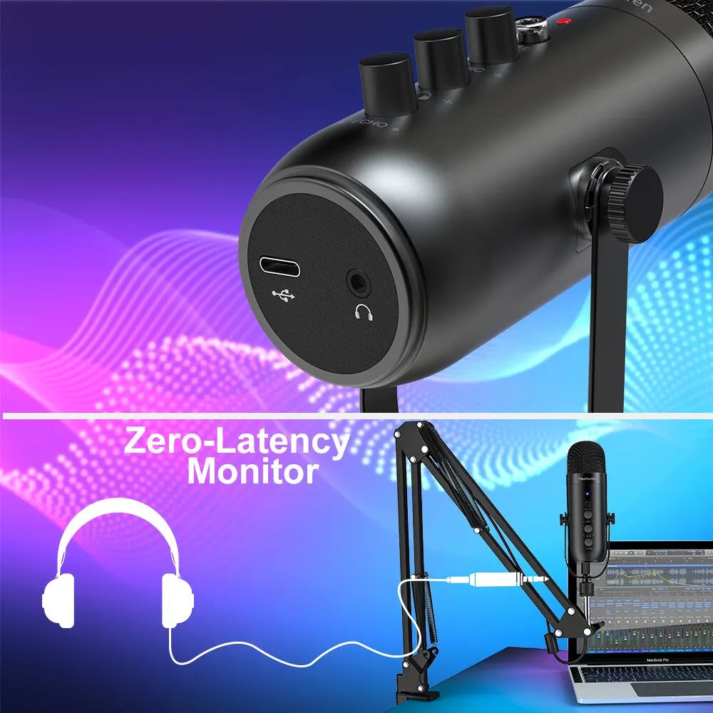 USB condenser mic kit with scissor boom arm
