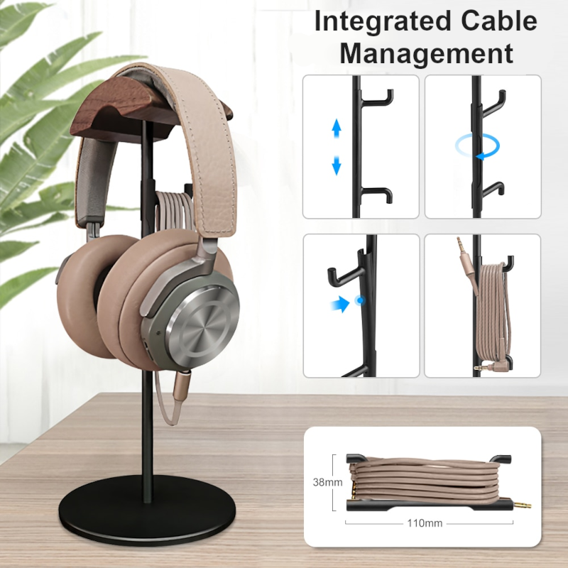 Headphone Stand Black Walnut Wood with Aluminum Base – DeskWerkz