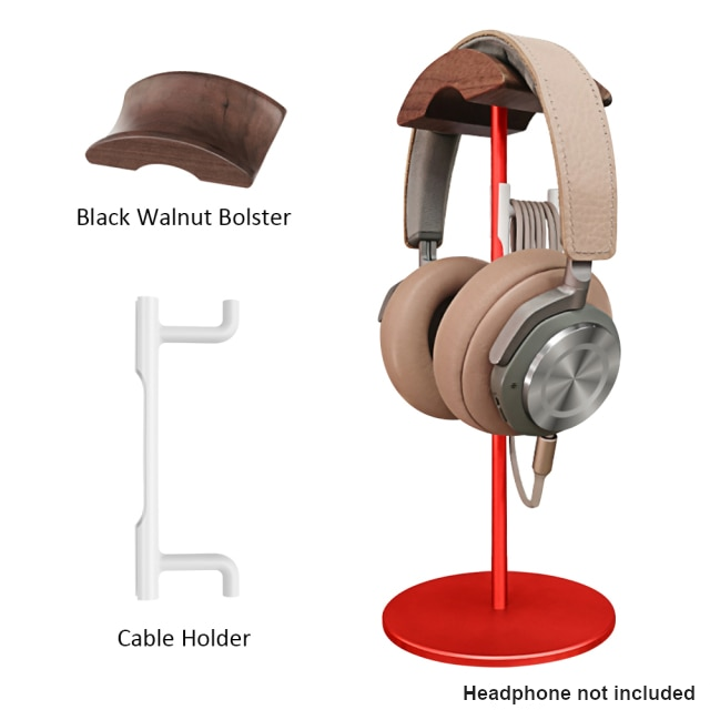 Walnut Wood & Aluminum Headset Holder, Desktop Headphone Stand, Universal  headphone holder for most music gaming headsets - Black Walnut